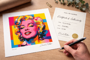 Certified pop art fine art print with artist signature and certificate of authenticity on high quality paper